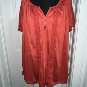 Women’s XL Jason Maxwell Terracotta Lace Accent Blouse, shirt, top
